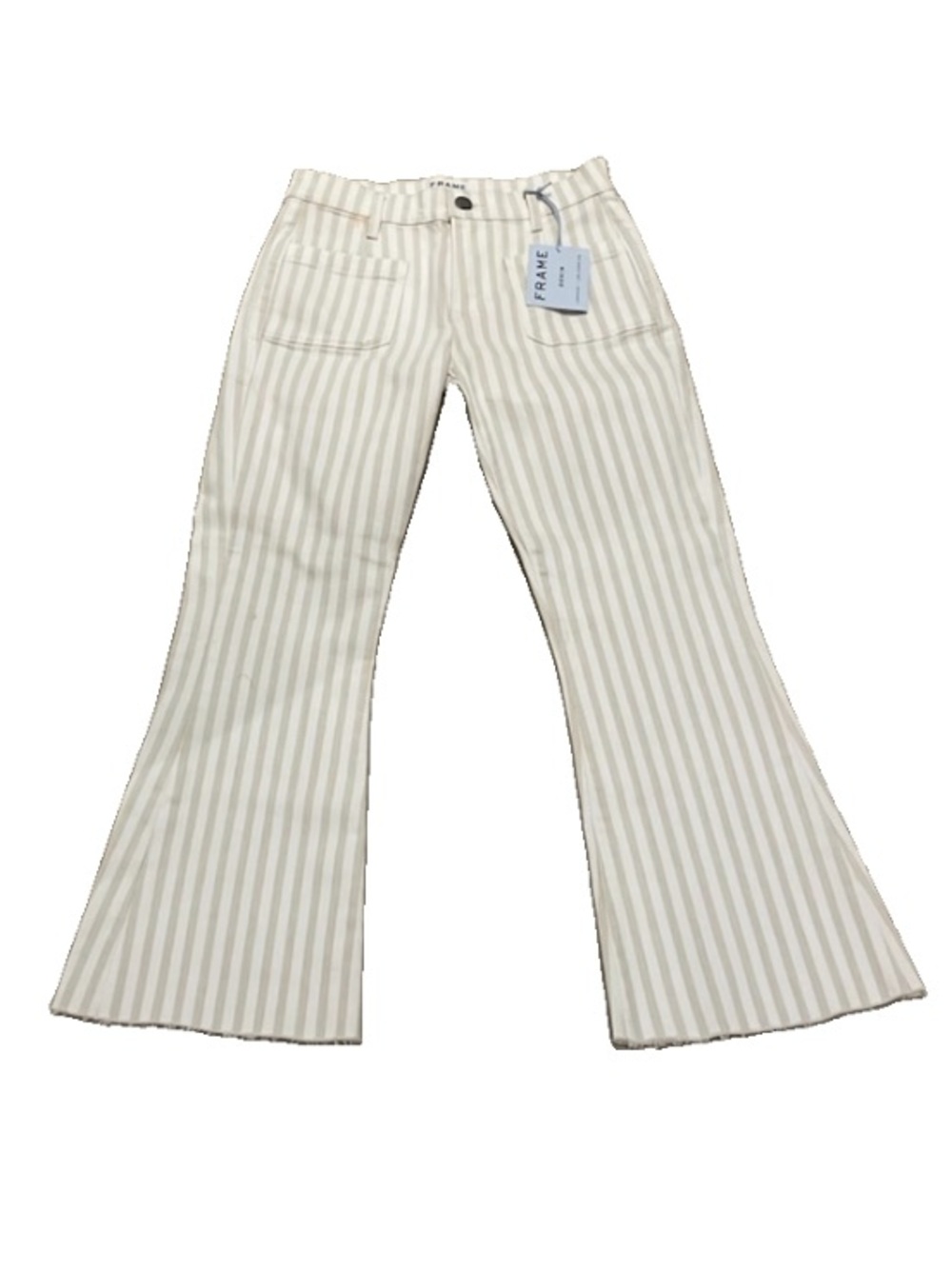 Frame Denim Cream and White Vertical Stripe Flare Jeans Size 25